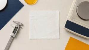 Carrier tissue paper GSM quality-control test with caliper and scale