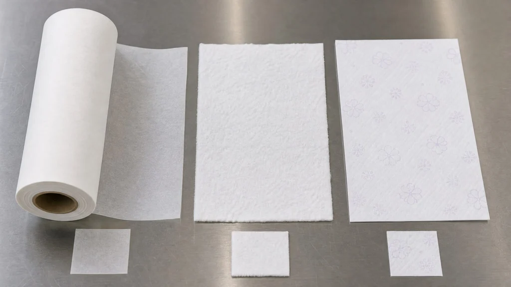 Carrier tissue, airlaid paper, and wrapping tissue samples compared