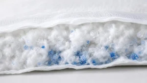 Cross-section of baby diaper core showing carrier tissue wrap around SAP and fluff pulp